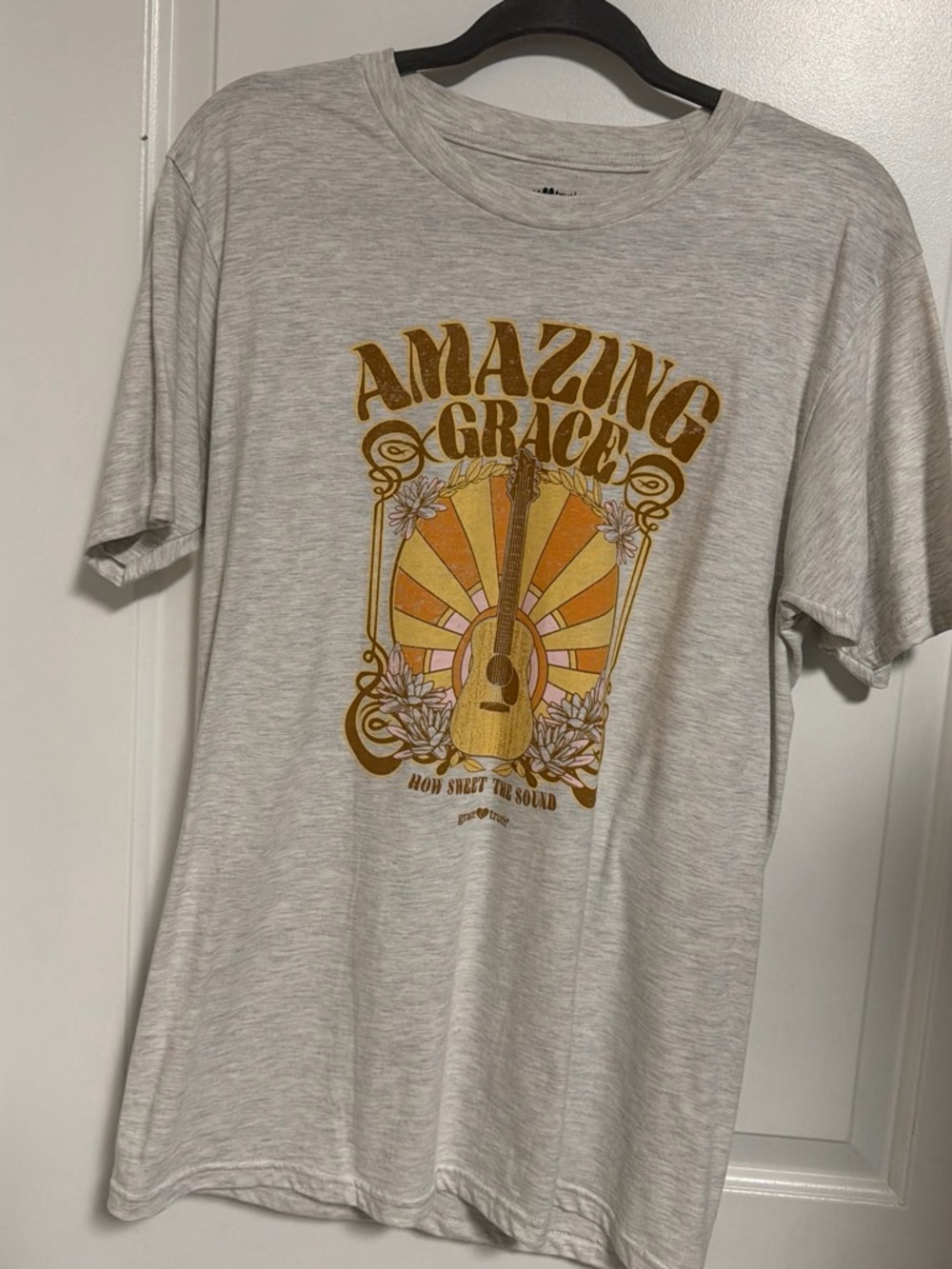 Truth 'Amazing Grace' Graphic Tee - Light Gray with Yellow & Orange Print